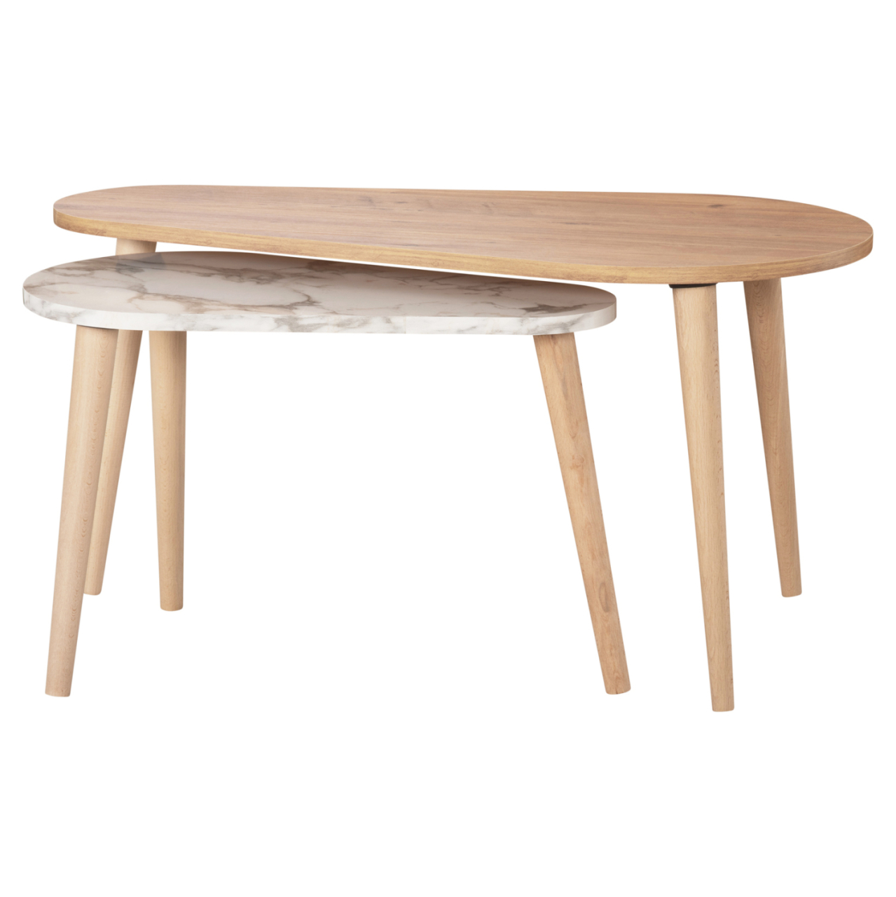 COFFEE TABLES 2PCS APRILIA HM18179.03 MELAMINE IN NATURAL and WHITE MARBLE-WOODEN LEGS IN NATURAL 94x47x47,5Hcm [5]