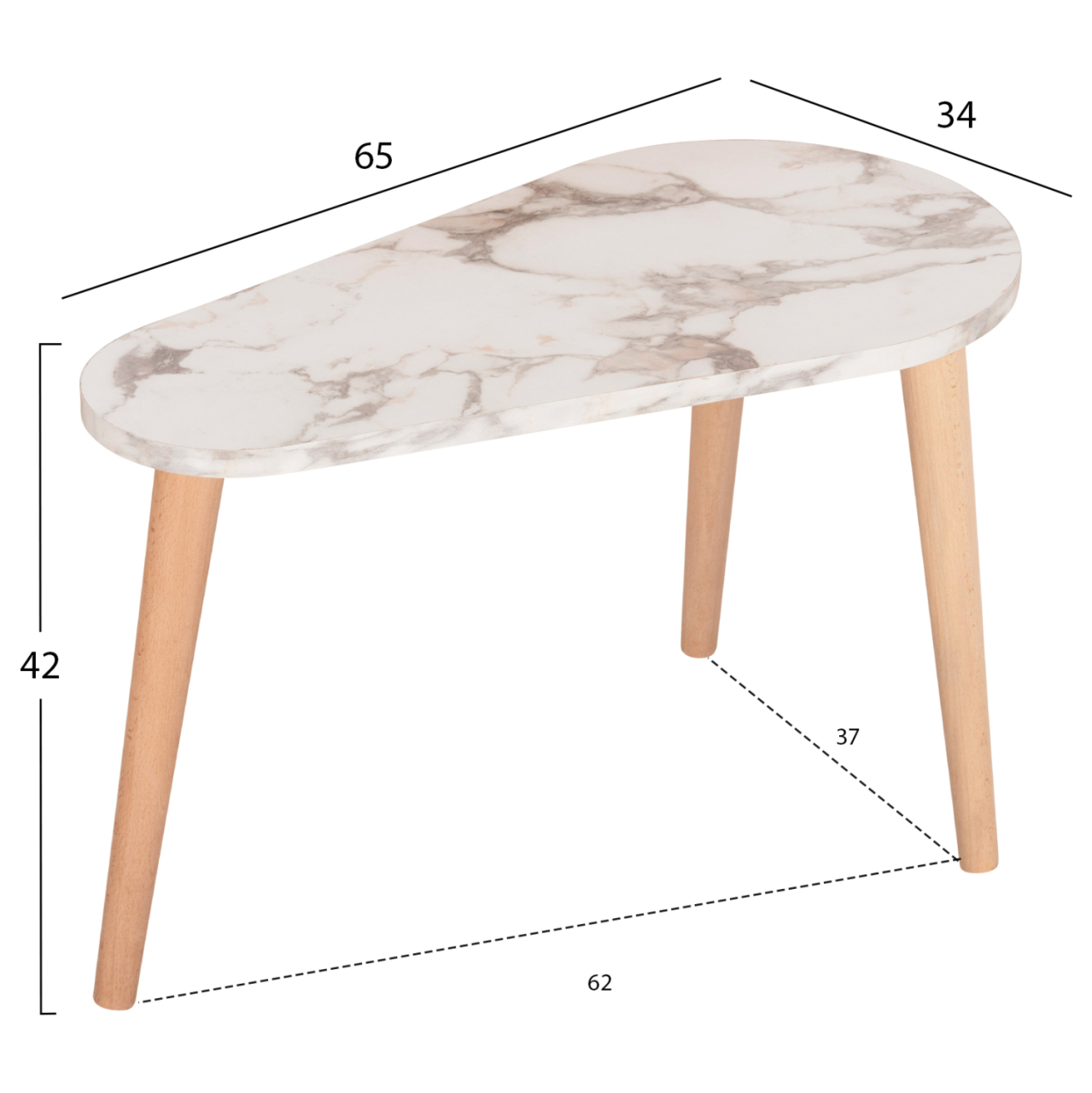 COFFEE TABLES 2PCS APRILIA HM18179.03 MELAMINE IN NATURAL and WHITE MARBLE-WOODEN LEGS IN NATURAL 94x47x47,5Hcm [3]