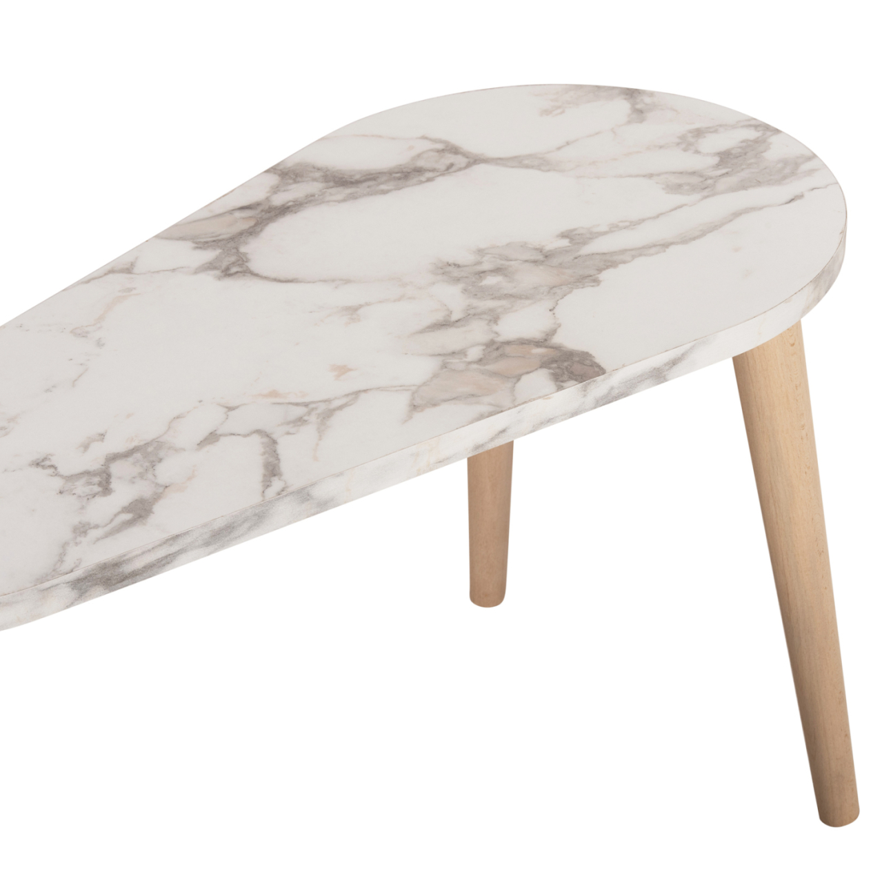 COFFEE TABLES 2PCS APRILIA HM18179.03 MELAMINE IN NATURAL and WHITE MARBLE-WOODEN LEGS IN NATURAL 94x47x47,5Hcm [7]