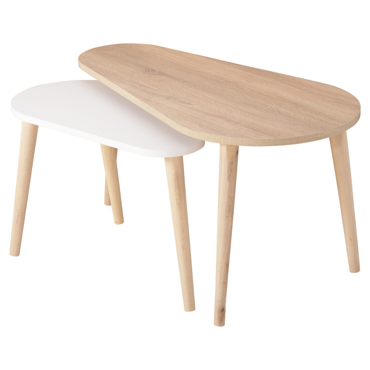 COFFEE TABLES 2PCS APRILIA HM18179.04 MELAMINE IN SONAMA and WHITE-WOODEN LEGS IN NATURAL 94x47x47Hcm [5]