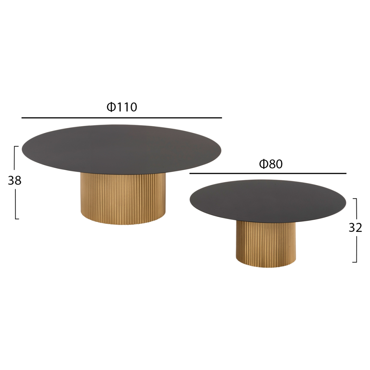 COFFEE TABLES 2PCS CLAD HM11916 METAL IN GOLD-BLACK TOP Φ110x38H and Φ80x32H cm. [2]