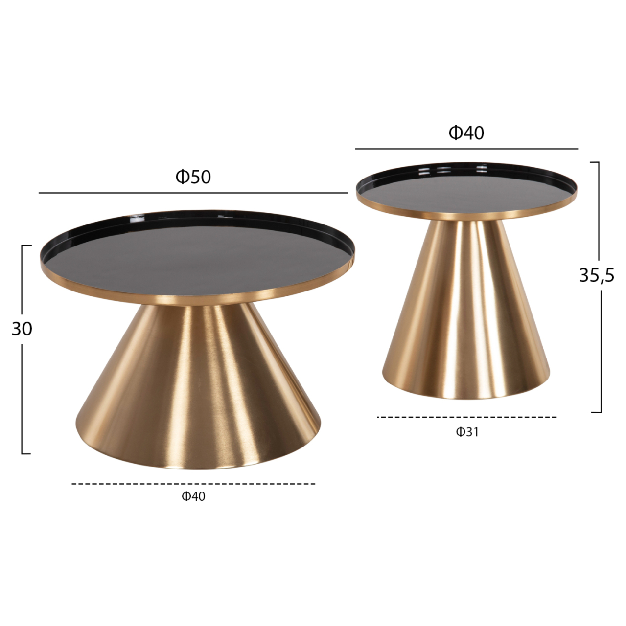 COFFEE TABLES 2PCS LORME HM9923 METAL IN BLACK AND GOLD Φ50 and Φ40 cm. [2]
