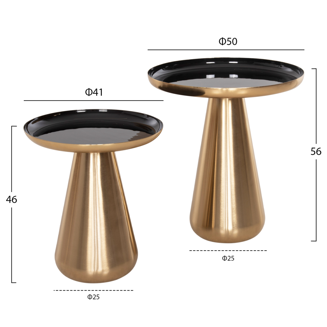 COFFEE TABLES 2PCS OLUF ΗΜ9921 ENAMELED METAL-GLOSSY GOLD and BLACK Φ50 and Φ41 cm. [2]