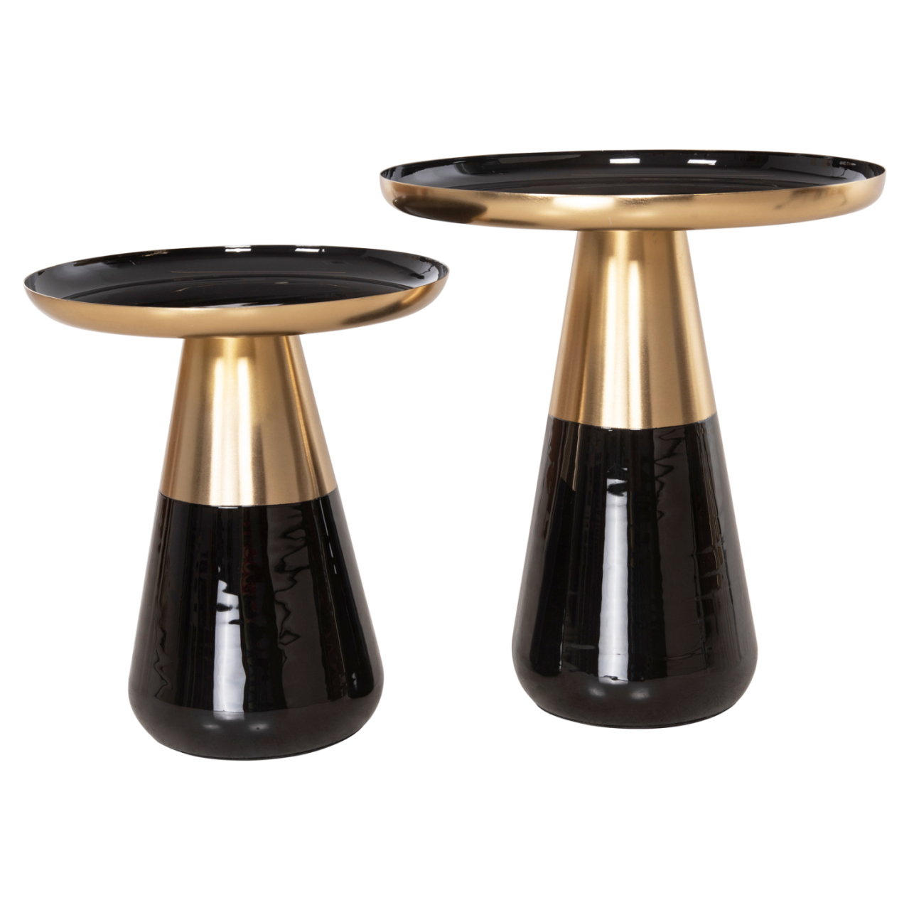 COFFEE TABLES 2PCS OLUF HM9922 ENAMELED METAL-GLOSSY BLACK-MAT GOLD Φ50 and Φ41 cm. [3]