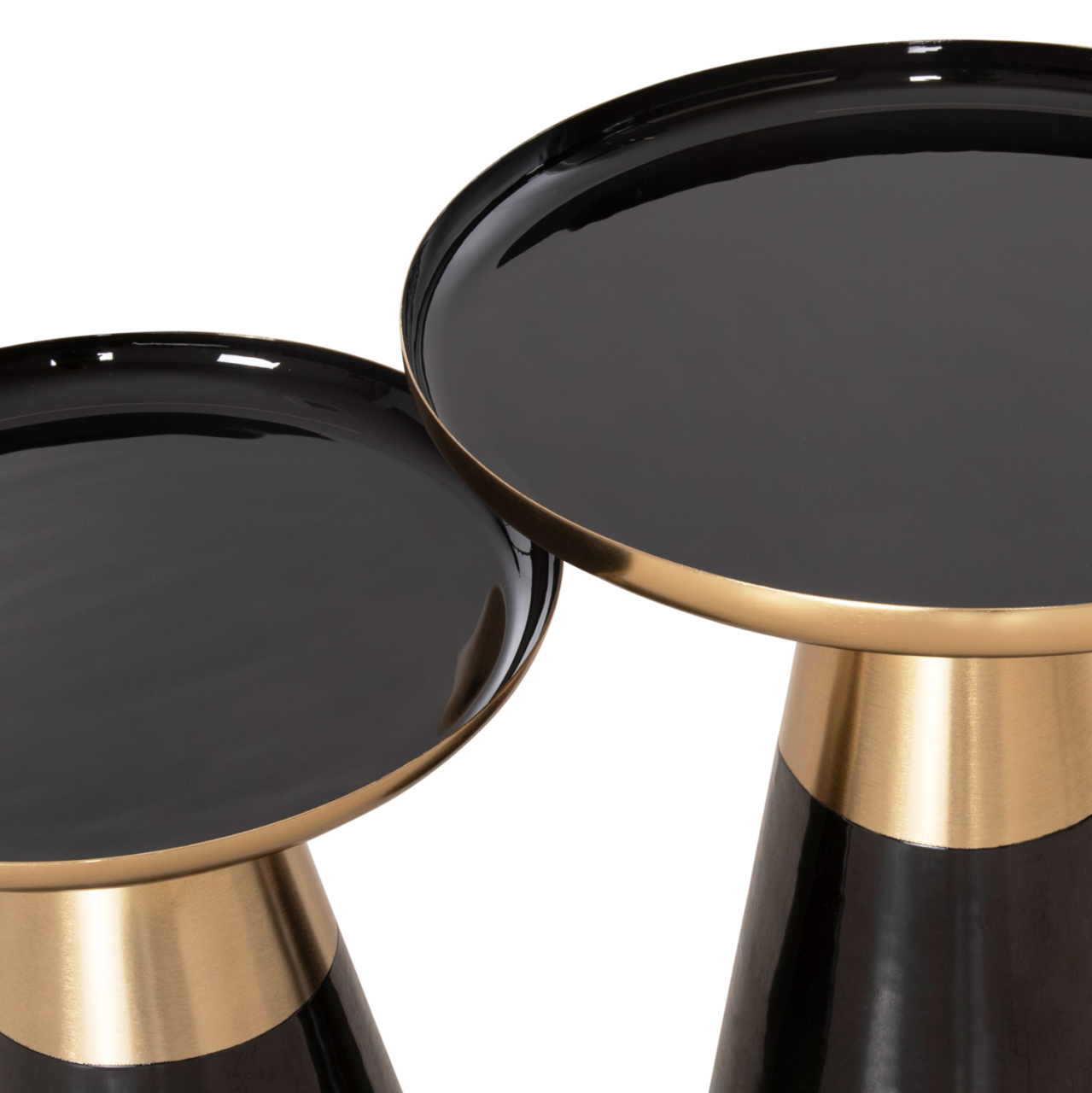 COFFEE TABLES 2PCS OLUF HM9922 ENAMELED METAL-GLOSSY BLACK-MAT GOLD Φ50 and Φ41 cm. [4]