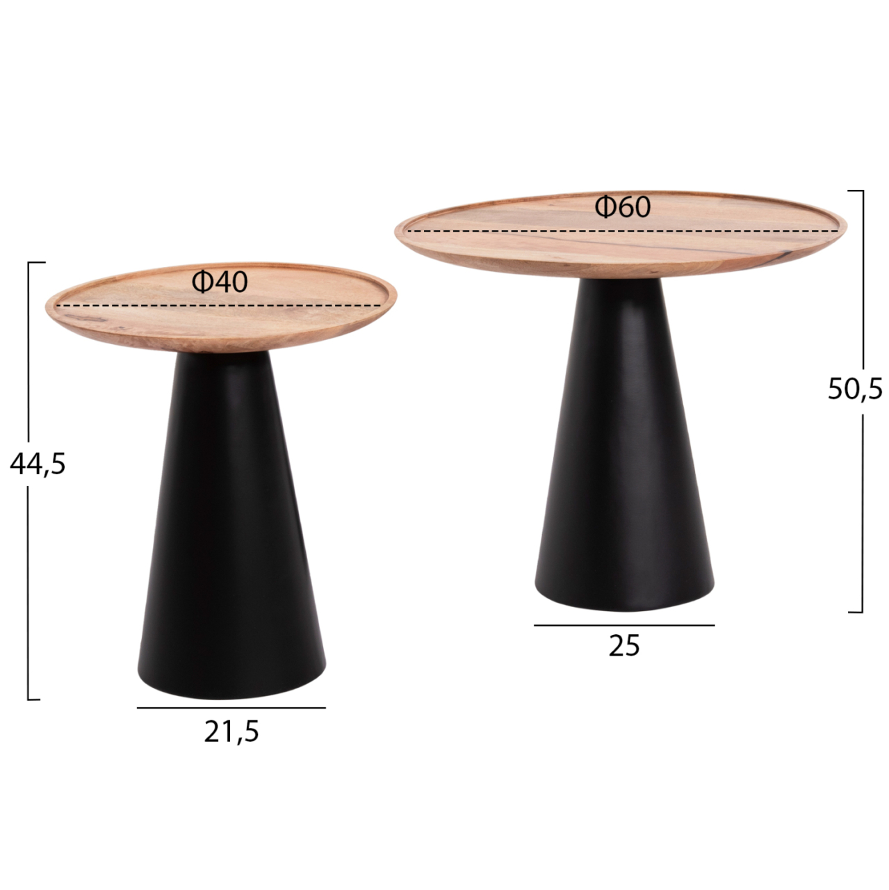 COFFEE TABLES 2PCS RIFF HM9997 MANGO WOOD TOP-IRON BASES Φ60 and Φ40 cm. [2]