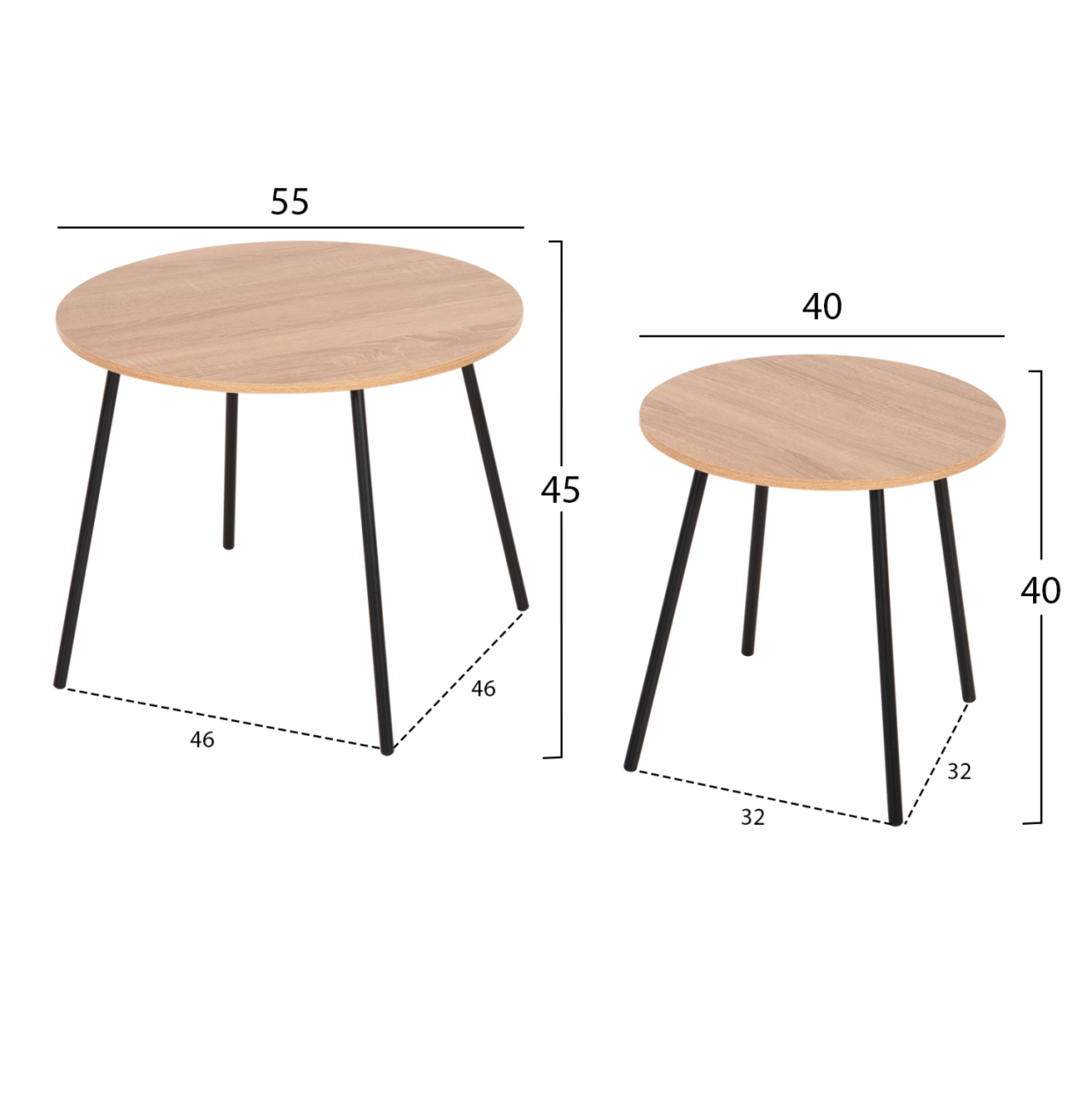 COFFEE TABLES 2PCS ROUND CUPPER HM9878.01 MELAMINE IN SONAMA-BLACK METAL Φ55x45Hcm. [2]