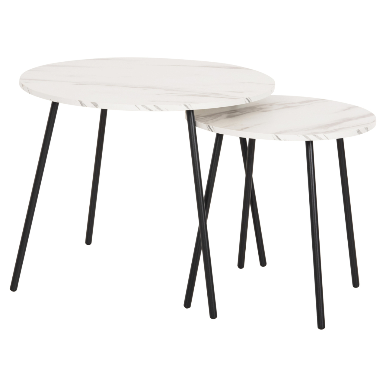 COFFEE TABLES 2PCS ROUND CUPPER HM9878.12 MELAMINE IN WHITE MARBLE-BLACK METAL Φ55x45Hcm. [4]