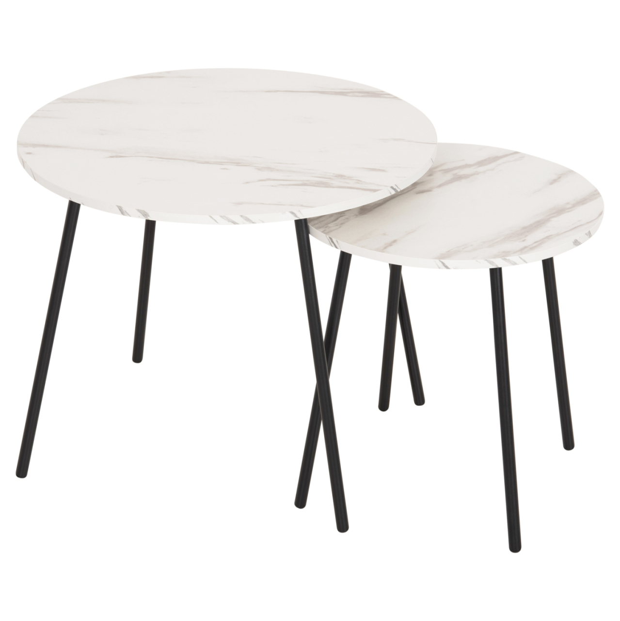 COFFEE TABLES 2PCS ROUND CUPPER HM9878.12 MELAMINE IN WHITE MARBLE-BLACK METAL Φ55x45Hcm. [3]