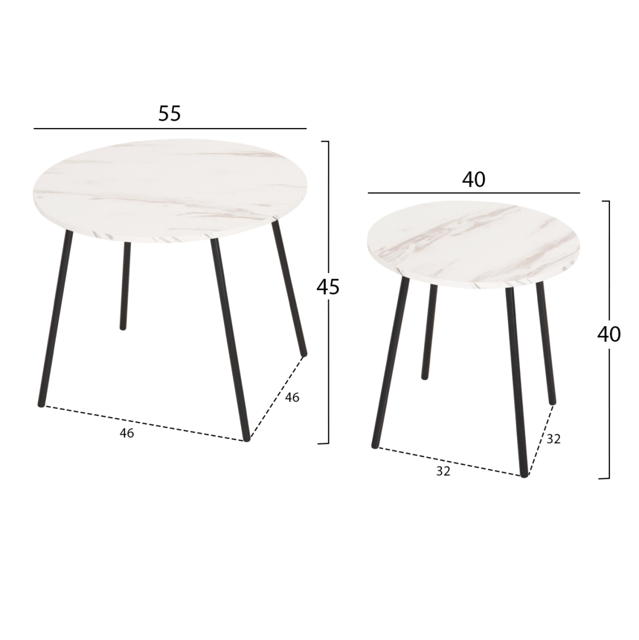 COFFEE TABLES 2PCS ROUND CUPPER HM9878.12 MELAMINE IN WHITE MARBLE-BLACK METAL Φ55x45Hcm. [2]