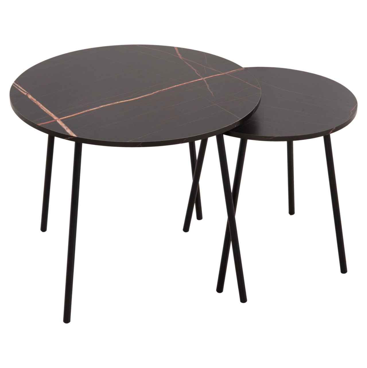 COFFEE TABLES 2PCS ROUND CUPPER HM9878.13 MELAMINE IN BLACK MARBLE-BLACK METAL Φ55x45Hcm. [3]