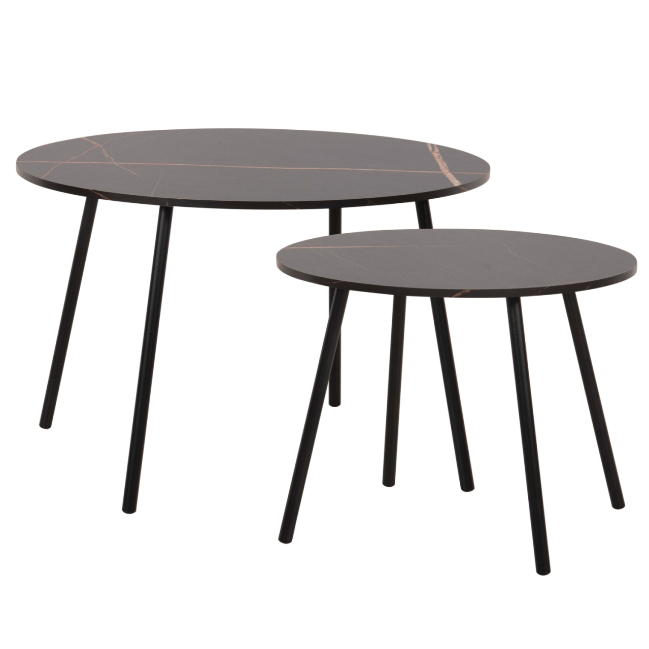 COFFEE TABLES 2PCS ROUND CUPPER HM9878.13 MELAMINE IN BLACK MARBLE-BLACK METAL Φ55x45Hcm. [4]