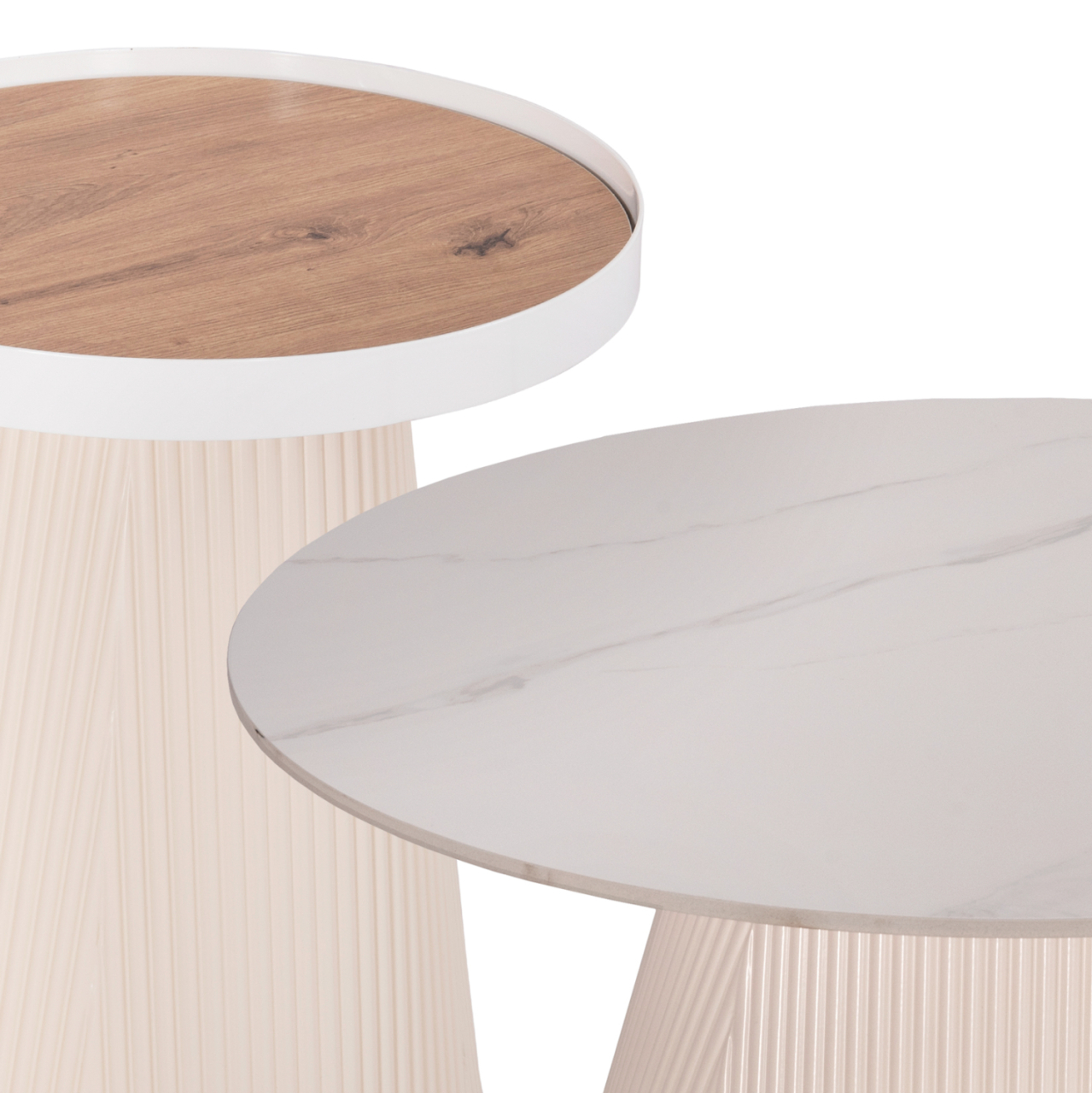 COFFEE TABLES 2PCS SET DUNCAN HM21082 MDF IN CREAM WHITE AND CERAMIC TOP Φ80cm and Φ45cm [4]