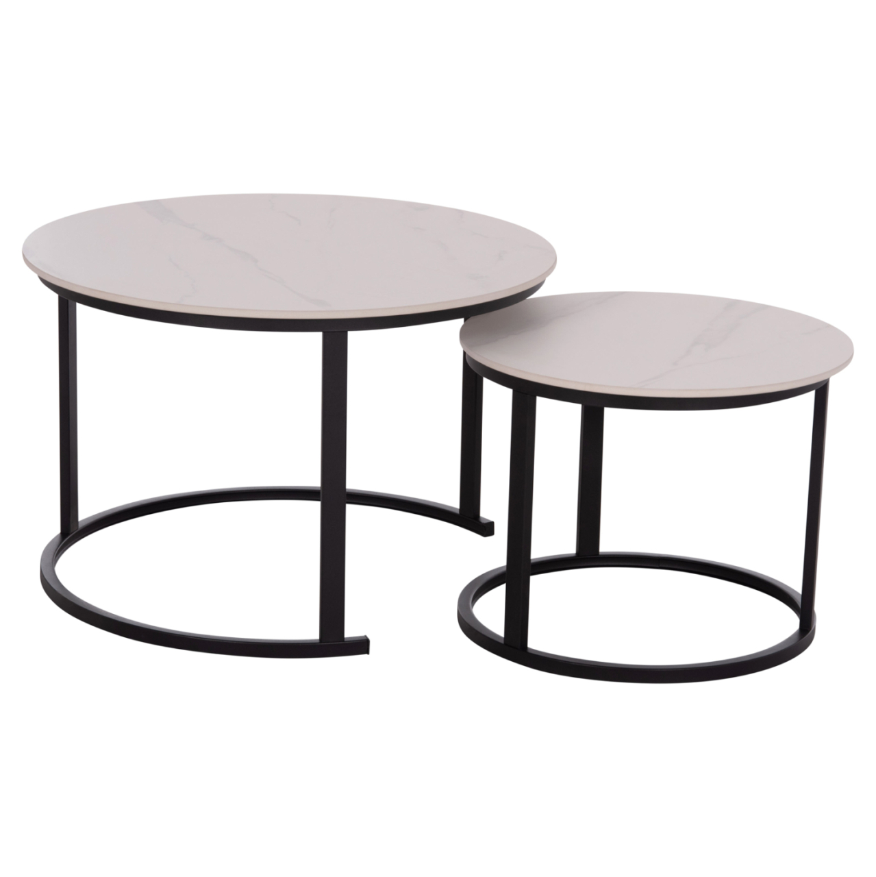 COFFEE TABLES 2PCS SET TALOS HM18140.01 WHITE MARBLE LOOK CERAMIC TOP Φ70x45.5Hcm. [4]