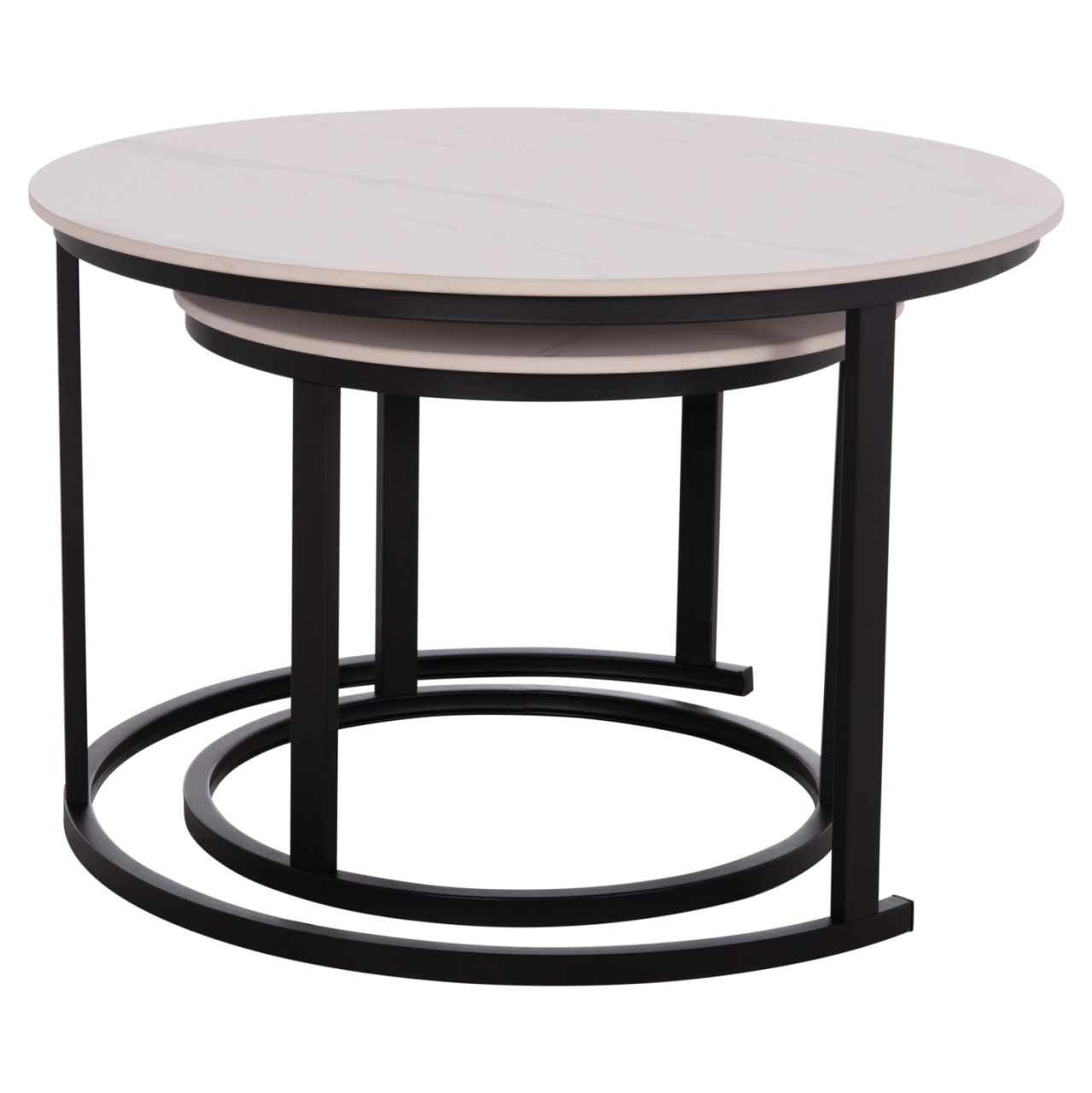COFFEE TABLES 2PCS SET TALOS HM18140.01 WHITE MARBLE LOOK CERAMIC TOP Φ70x45.5Hcm. [5]