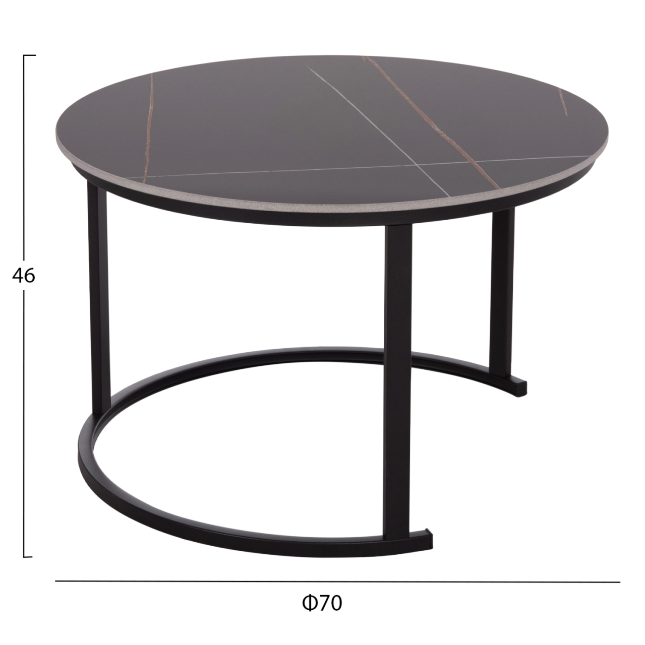 COFFEE TABLES 2PCS SET TALOS HM18140.02 BLACK MARBLE LOOK CERAMIC TOP Φ70x45.5Hcm. [2]