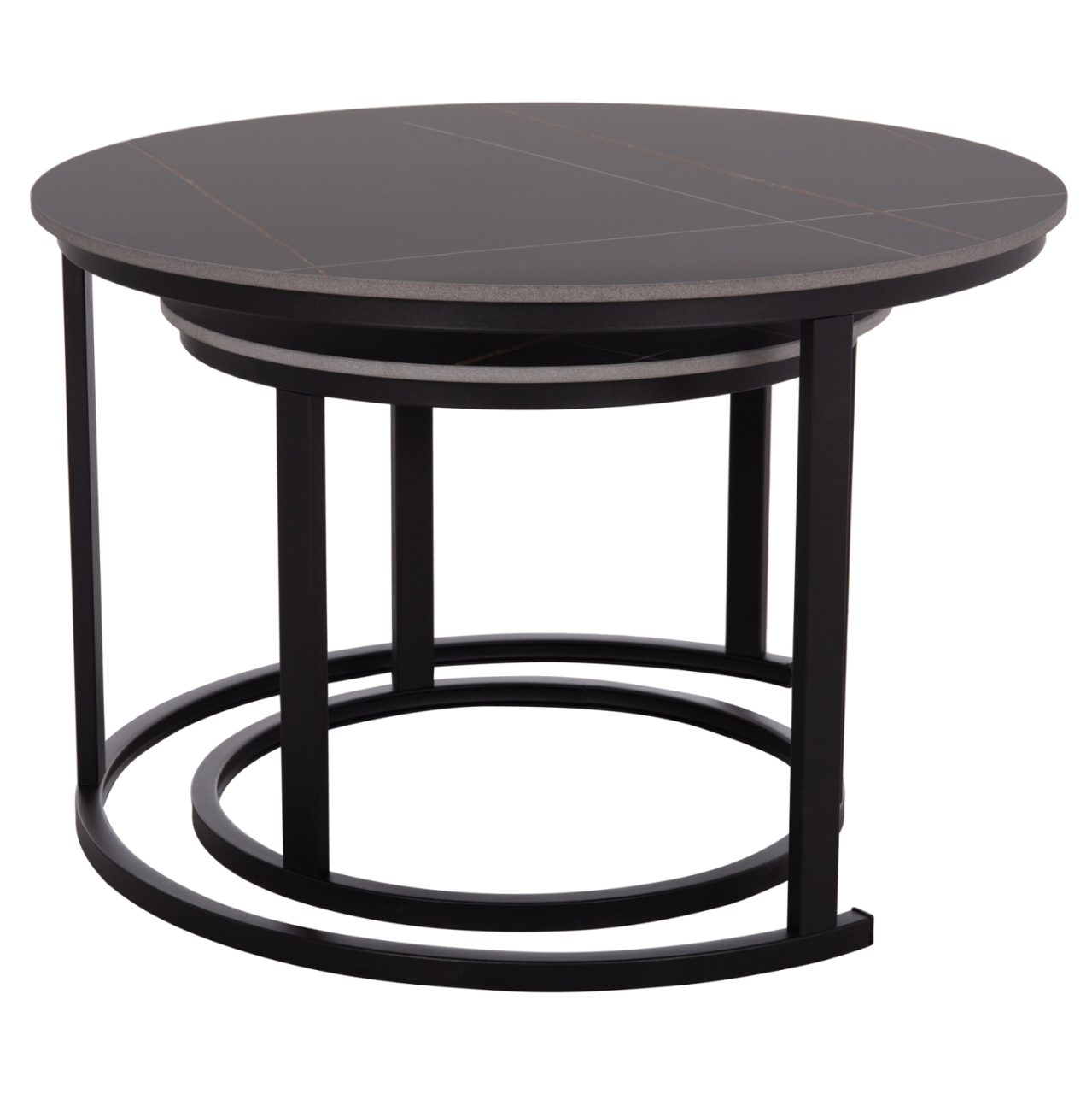 COFFEE TABLES 2PCS SET TALOS HM18140.02 BLACK MARBLE LOOK CERAMIC TOP Φ70x45.5Hcm. [6]