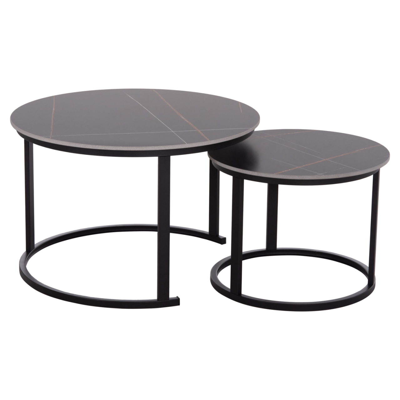COFFEE TABLES 2PCS SET TALOS HM18140.02 BLACK MARBLE LOOK CERAMIC TOP Φ70x45.5Hcm. [4]