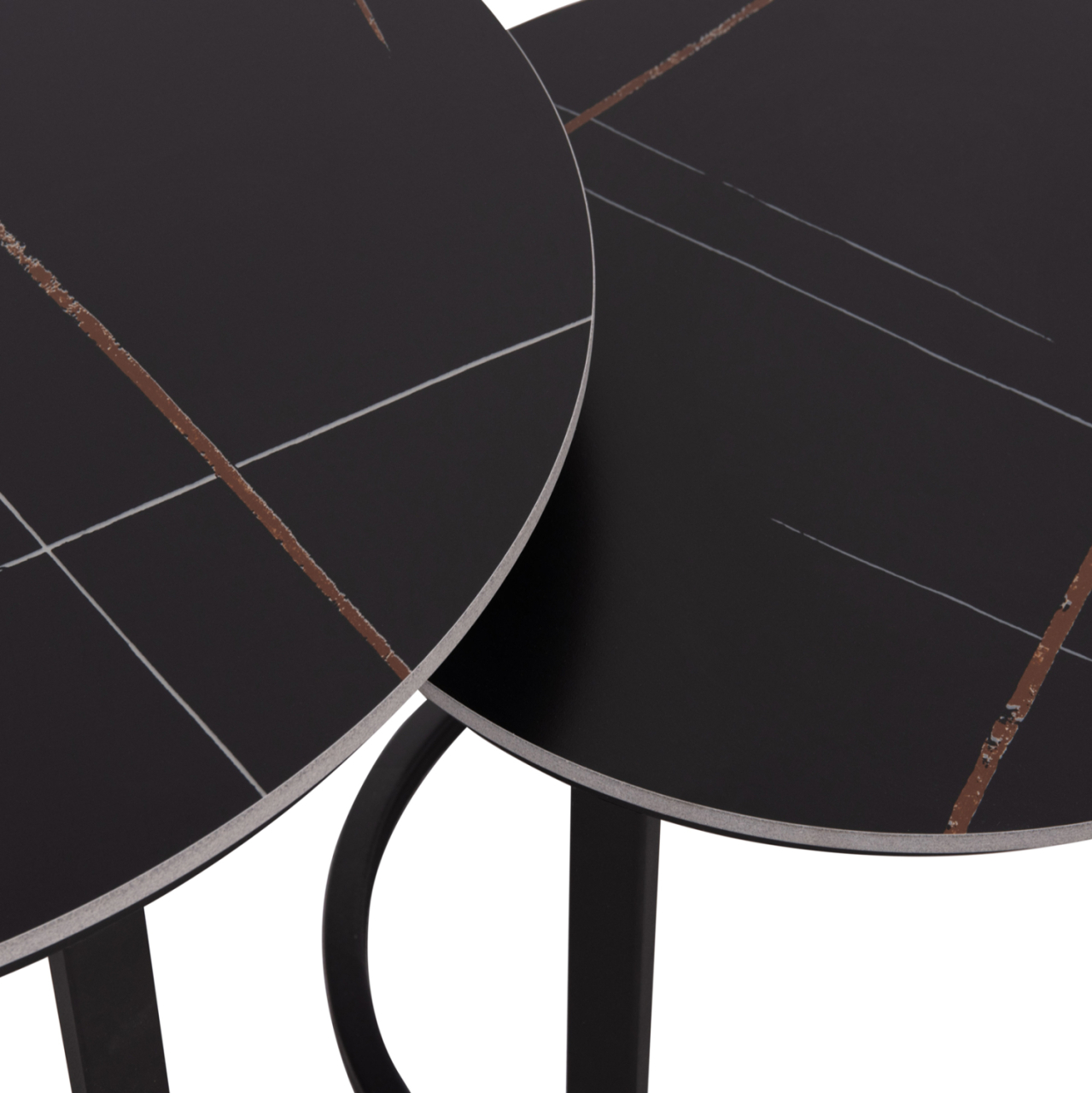 COFFEE TABLES 2PCS SET TALOS HM18140.02 BLACK MARBLE LOOK CERAMIC TOP Φ70x45.5Hcm. [5]
