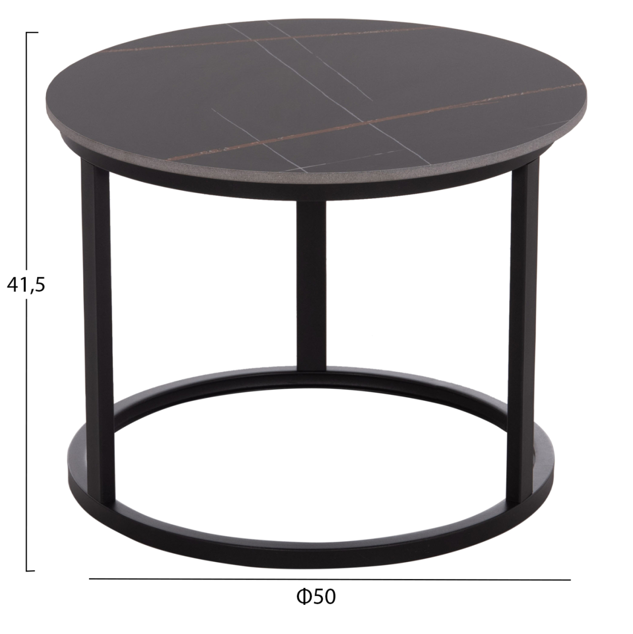 COFFEE TABLES 2PCS SET TALOS HM18140.02 BLACK MARBLE LOOK CERAMIC TOP Φ70x45.5Hcm. [3]
