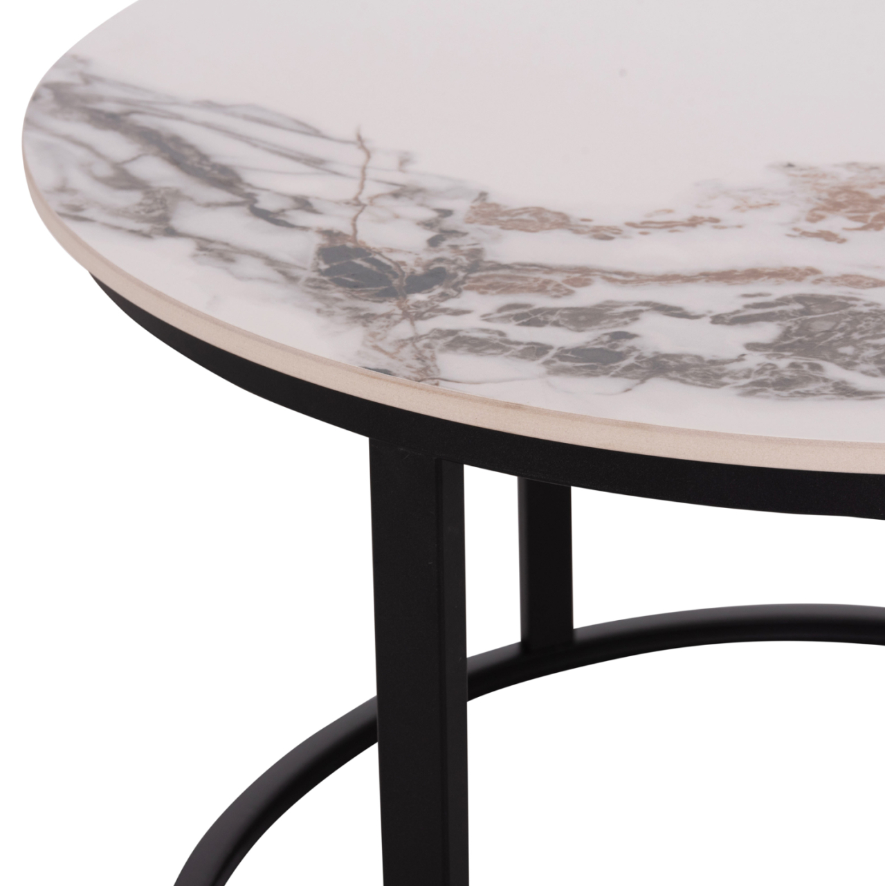COFFEE TABLES 2PCS SET TALOS HM18140.03 WHITE MARBLE WITH BROWN "WATERS" LOOK CERAMIC TOP Φ70x45.5Hcm. [9]