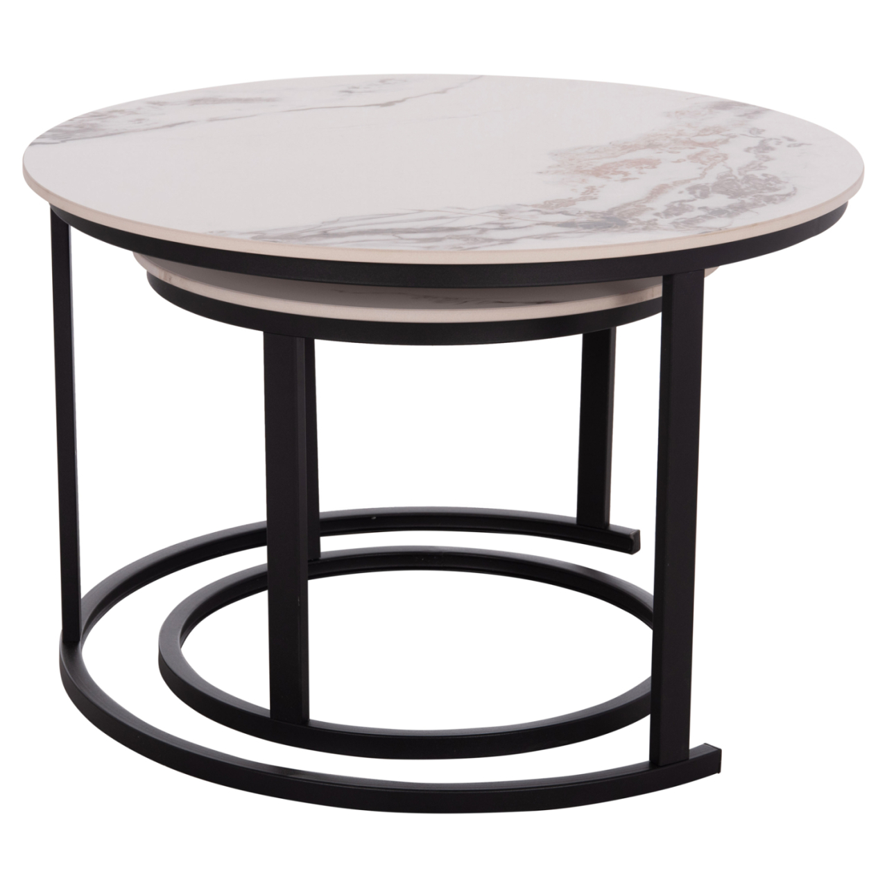 COFFEE TABLES 2PCS SET TALOS HM18140.03 WHITE MARBLE WITH BROWN "WATERS" LOOK CERAMIC TOP Φ70x45.5Hcm. [6]