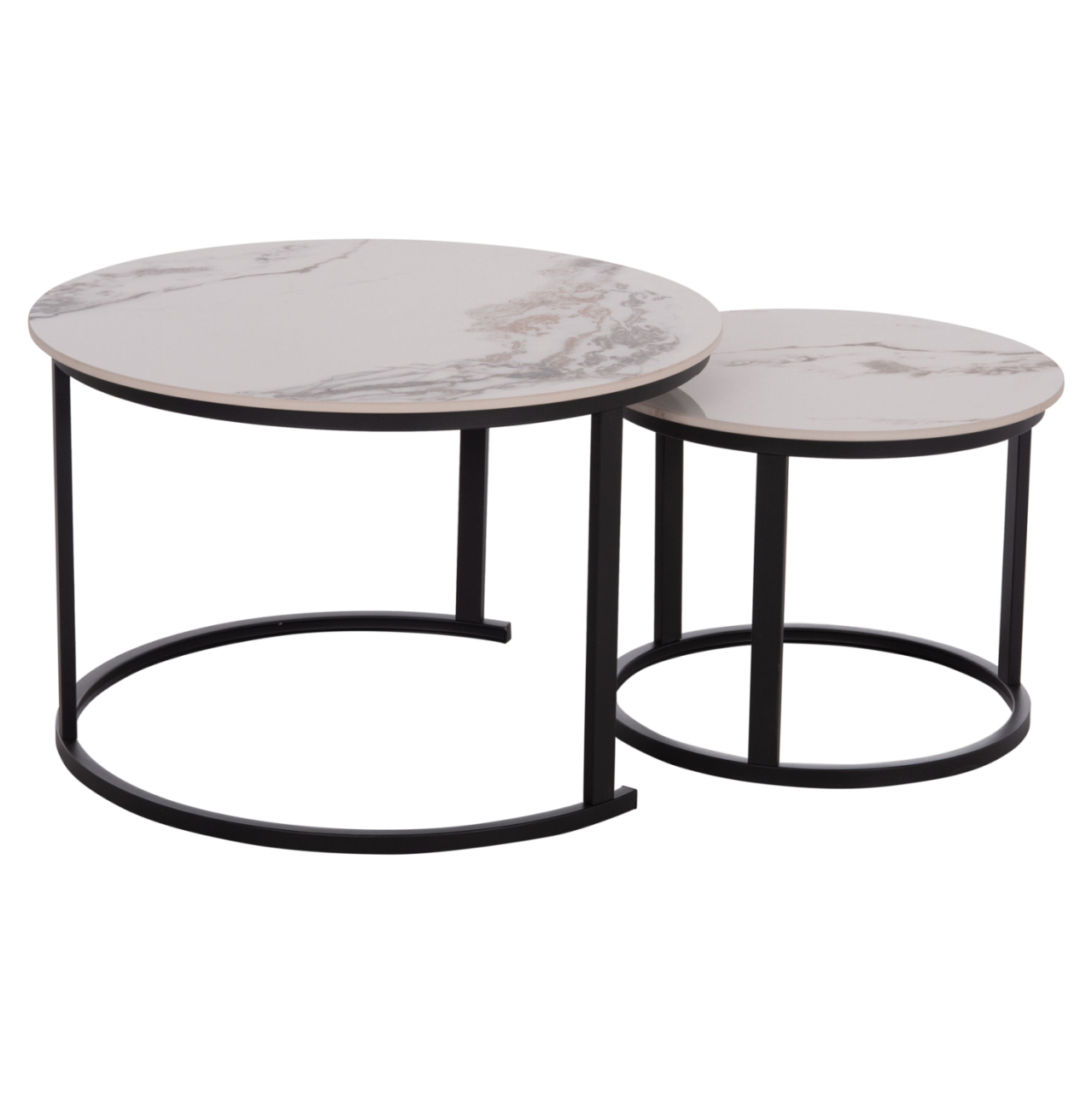 COFFEE TABLES 2PCS SET TALOS HM18140.03 WHITE MARBLE WITH BROWN "WATERS" LOOK CERAMIC TOP Φ70x45.5Hcm. [4]