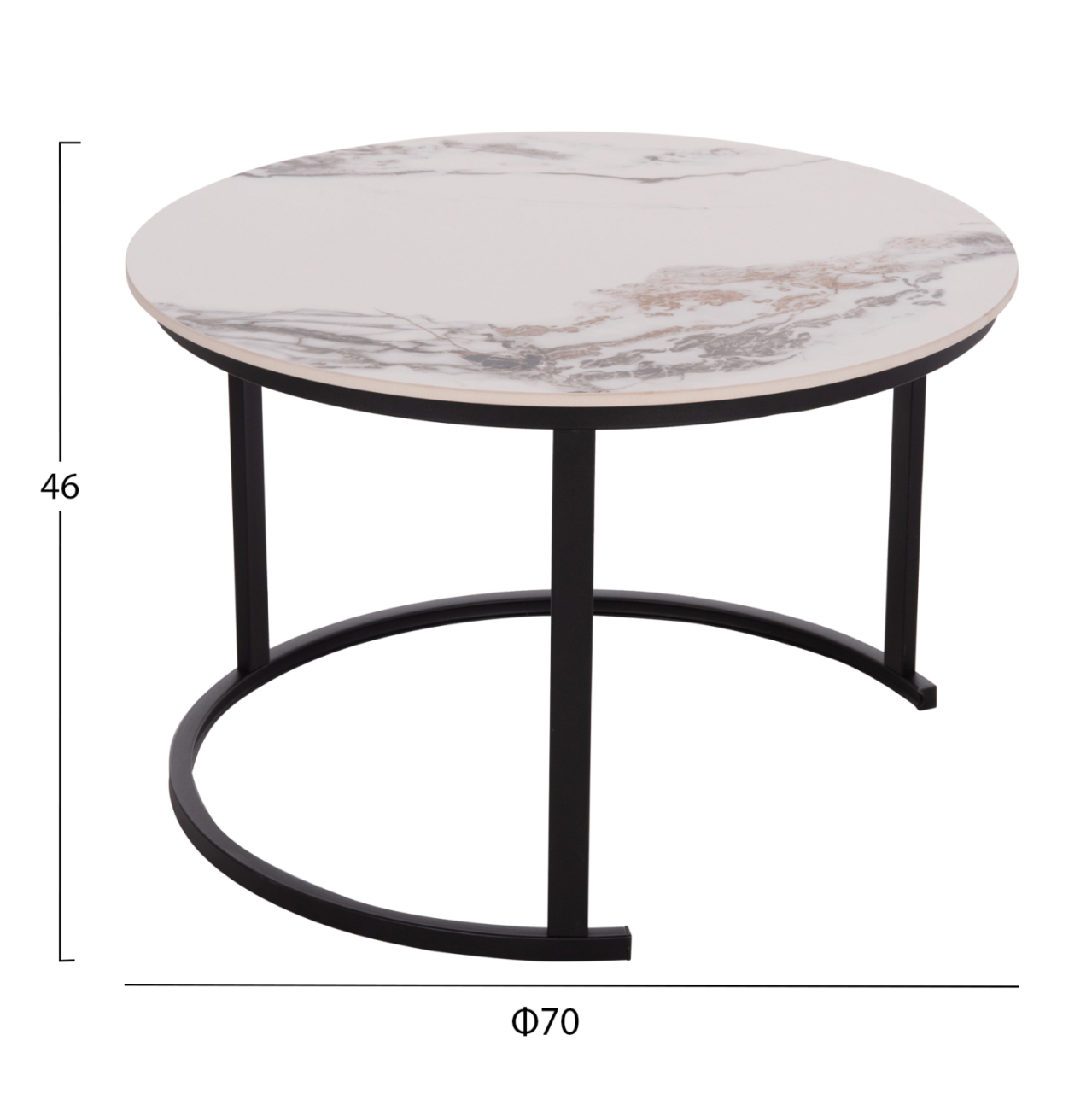 COFFEE TABLES 2PCS SET TALOS HM18140.03 WHITE MARBLE WITH BROWN "WATERS" LOOK CERAMIC TOP Φ70x45.5Hcm. [2]