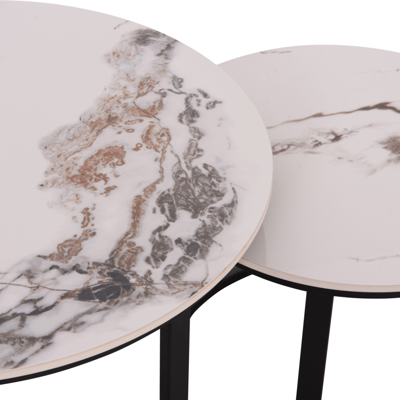 COFFEE TABLES 2PCS SET TALOS HM18140.03 WHITE MARBLE WITH BROWN "WATERS" LOOK CERAMIC TOP Φ70x45.5Hcm. [5]
