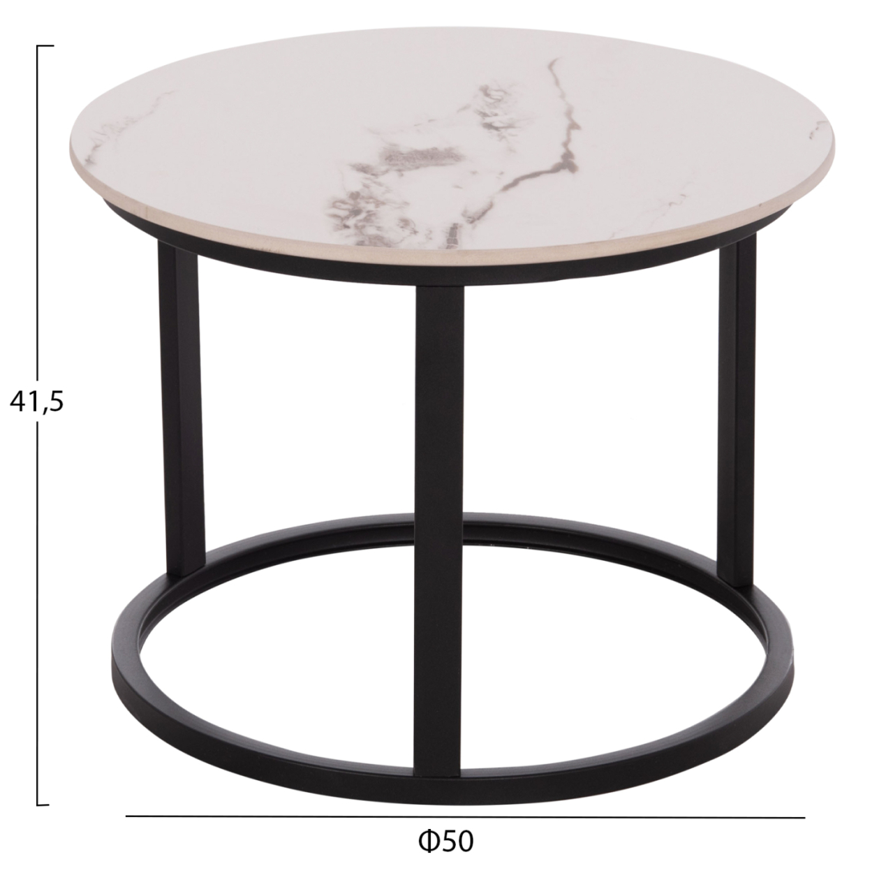 COFFEE TABLES 2PCS SET TALOS HM18140.03 WHITE MARBLE WITH BROWN "WATERS" LOOK CERAMIC TOP Φ70x45.5Hcm. [3]