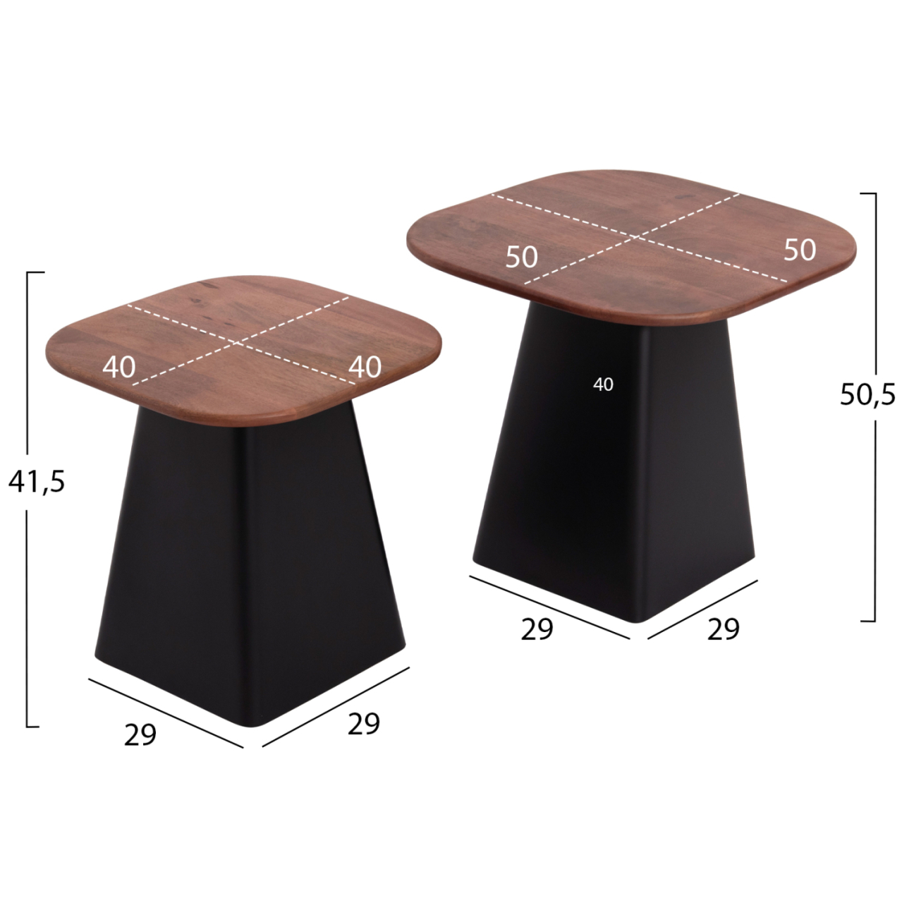 COFFEE TABLES 2PCS VAIOLA HM9998 MANGO WOOD TOP-METAL BLACK BASES 40x40 and 50x50 cm. [2]