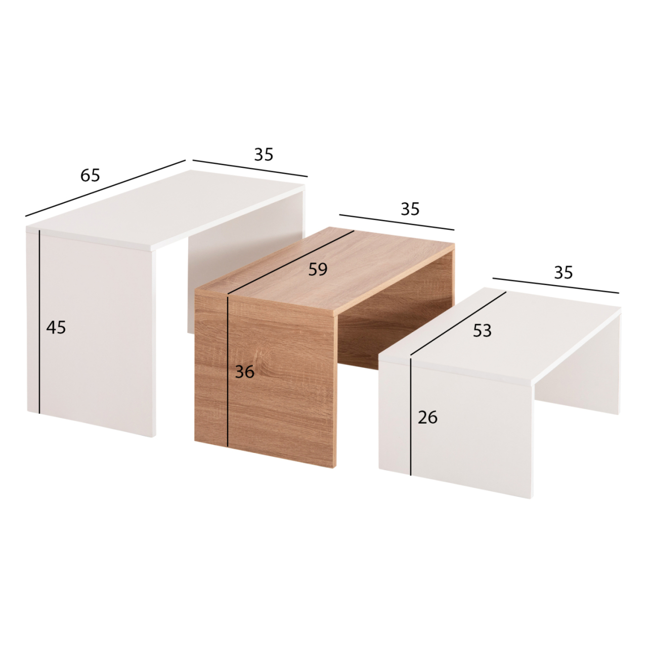 COFFEE TABLES 3PCS SET BENTIL HM9444.11 MELAMINE IN SONAMA-WHITE 65x35x45Hcm. [2]