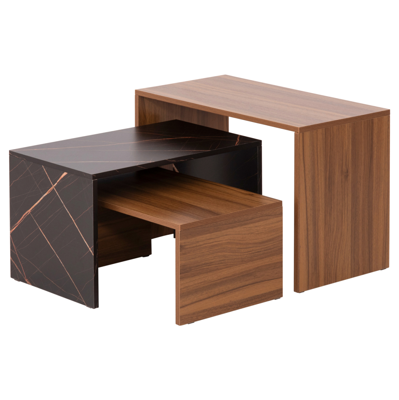 COFFEE TABLES 3PCS SET BENTIL HM9444.12 MELAMINE IN WALNUT-BLACK MARBLE 65x35x45Hcm. [4]