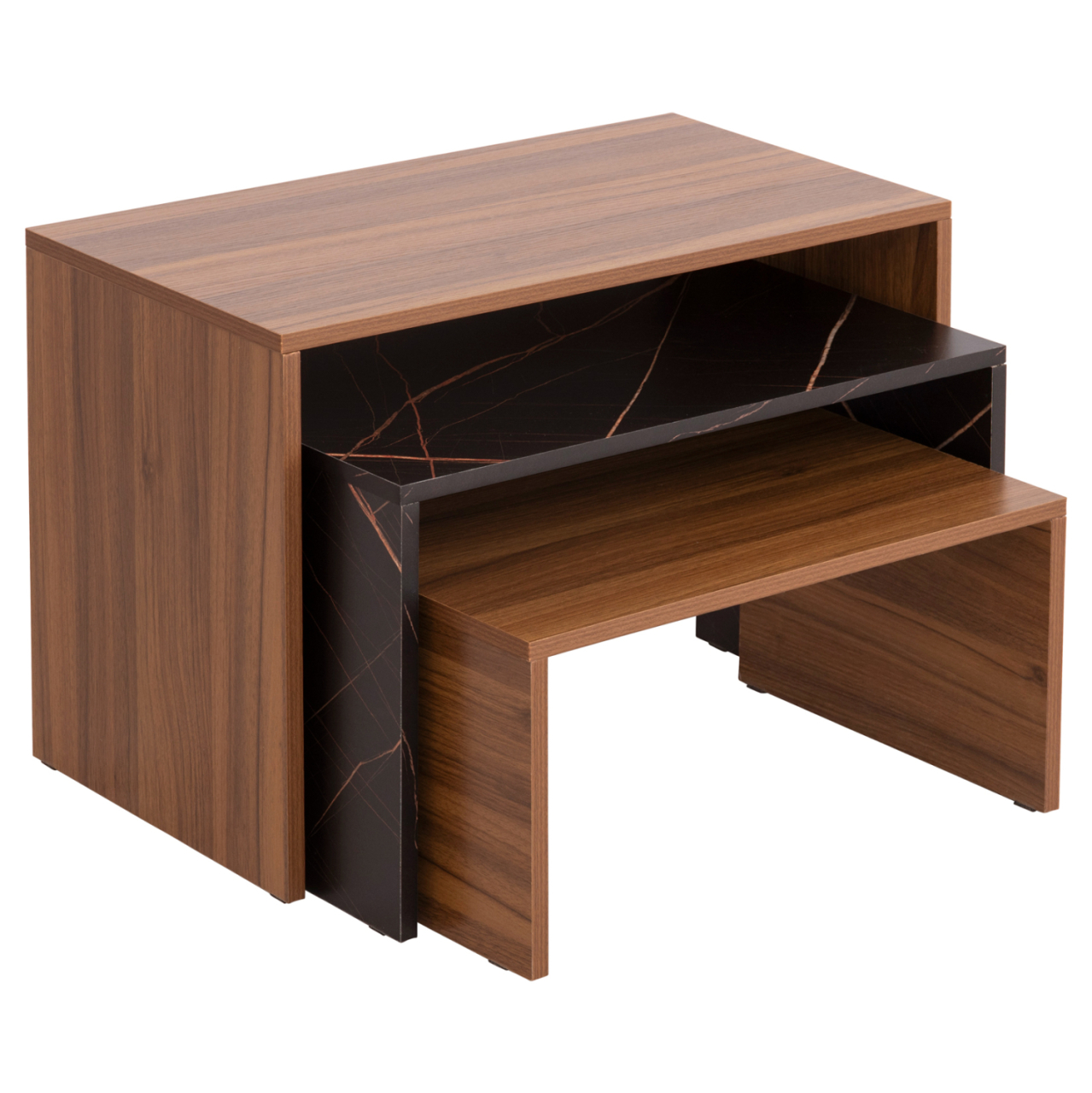 COFFEE TABLES 3PCS SET BENTIL HM9444.12 MELAMINE IN WALNUT-BLACK MARBLE 65x35x45Hcm. [5]
