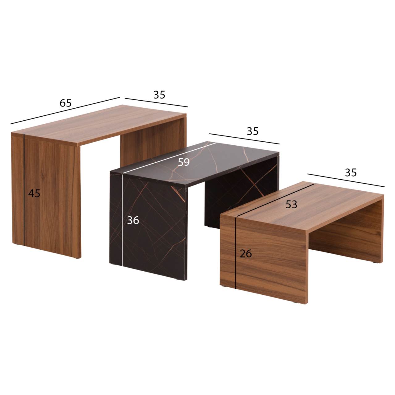 COFFEE TABLES 3PCS SET BENTIL HM9444.12 MELAMINE IN WALNUT-BLACK MARBLE 65x35x45Hcm. [2]