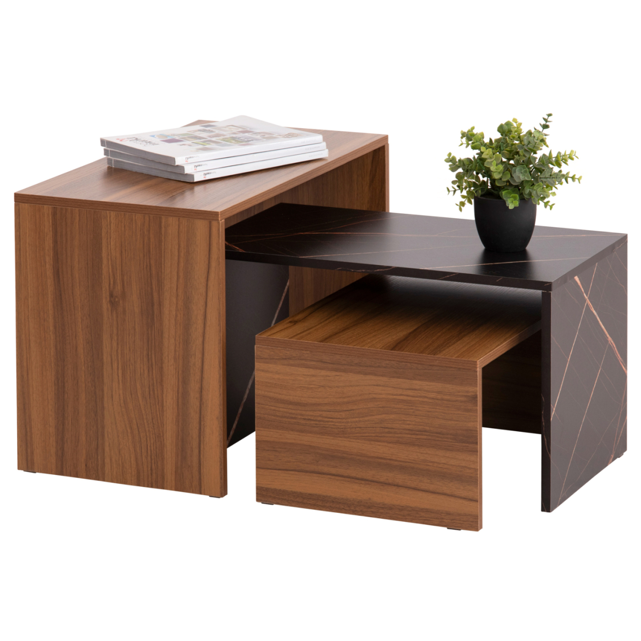 COFFEE TABLES 3PCS SET BENTIL HM9444.12 MELAMINE IN WALNUT-BLACK MARBLE 65x35x45Hcm. [3]