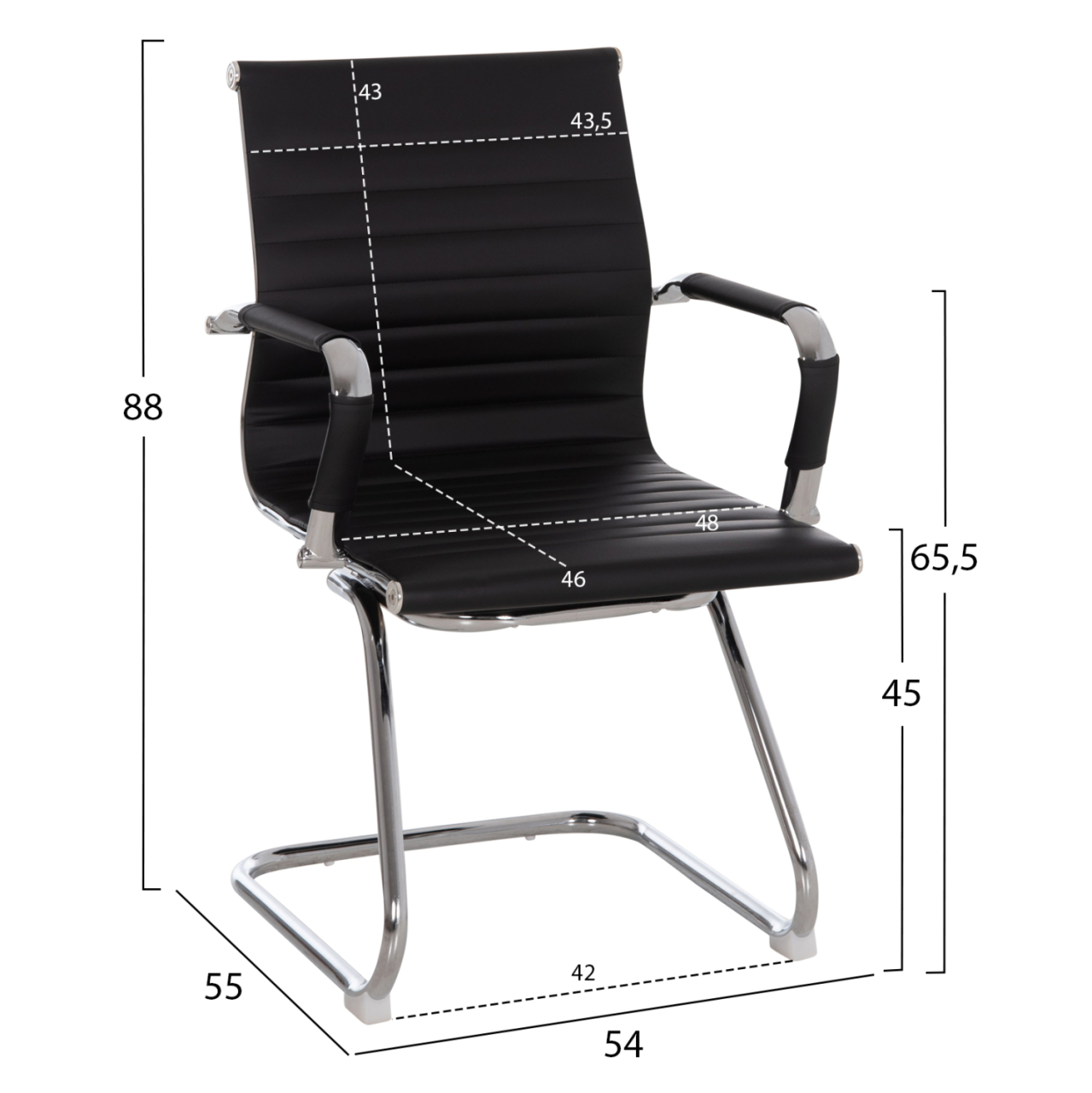 CONFERENCE CHAIR BOSS HM1023.31 WITH ARMS-BLACK PU-CHROMED METAL LEGS 54x55x88Hcm. [2]