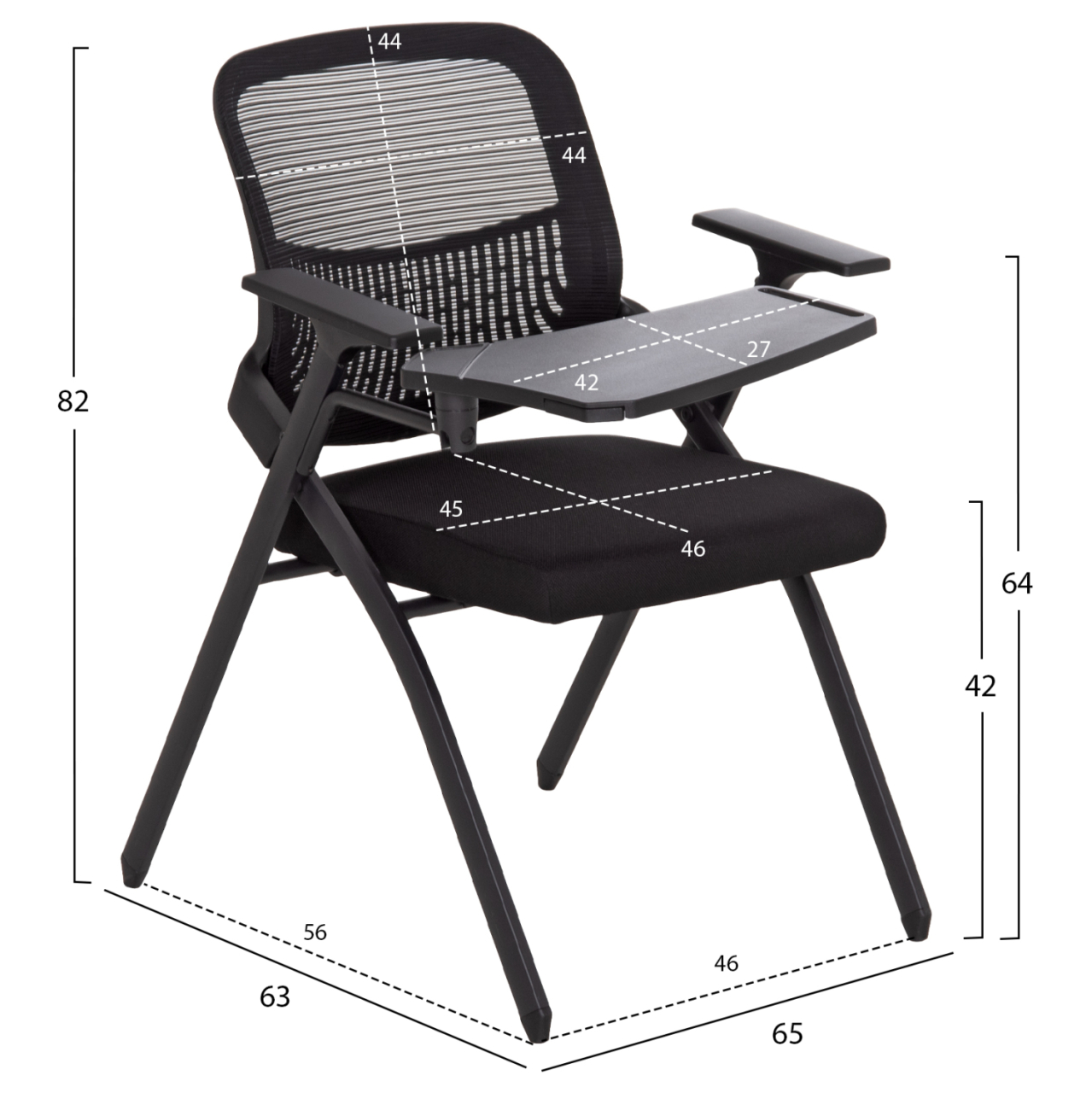 CONFERENCE CHAIR FOLDABLE WITH WRITING BOARD DENO HM1209.01 MESH FABRIC BLACK 65x63x82Hcm [2]