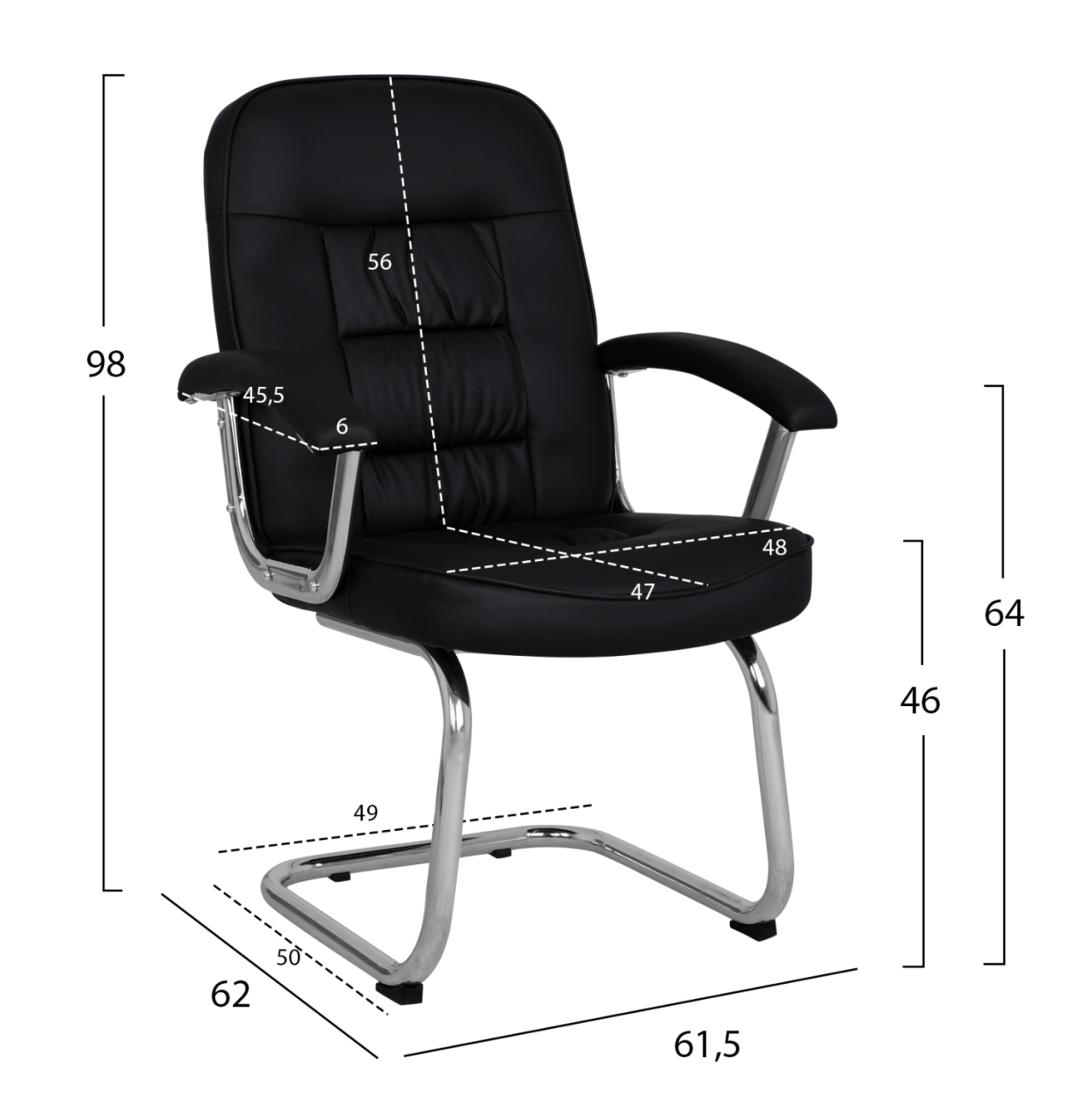 Conference chair HM1114 Black PU with chromed base 61.5x62x98 cm. [2]