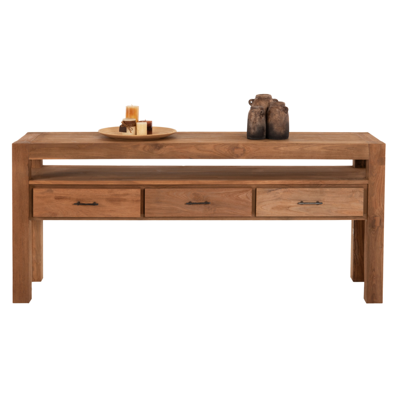 CONSOLE WITH 3 DRAWERS HM9556 RECYCLED TEAK WOOD IN NATURAL COLOR 180x45x80Hcm. [3]