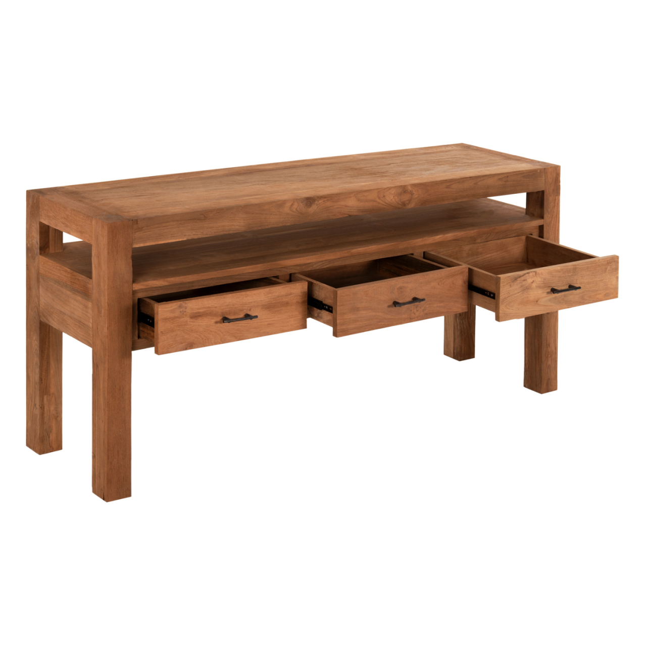 CONSOLE WITH 3 DRAWERS HM9556 RECYCLED TEAK WOOD IN NATURAL COLOR 180x45x80Hcm. [4]