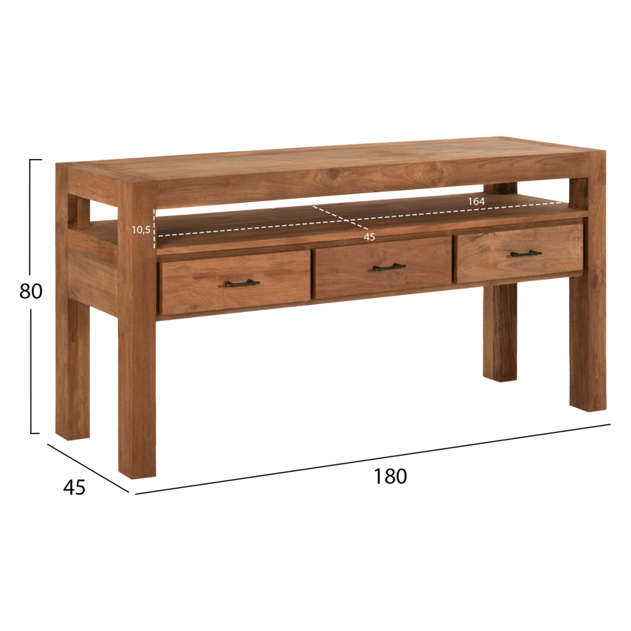 CONSOLE WITH 3 DRAWERS HM9556 RECYCLED TEAK WOOD IN NATURAL COLOR 180x45x80Hcm. [2]