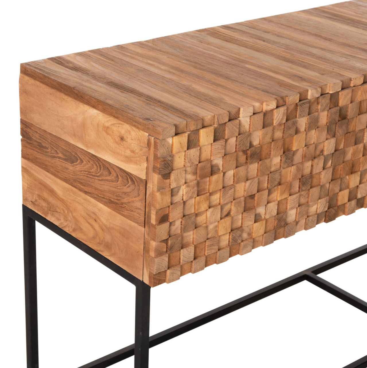 CONSOLE WITH DRAWERS JORDI HM9801 TEAK WOOD IN NATURAL-BLACK METAL BASE 180x43x79Hcm. [5]