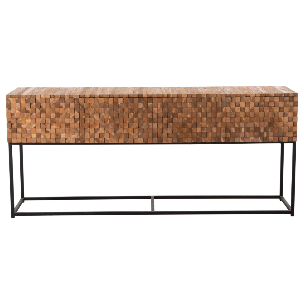 CONSOLE WITH DRAWERS JORDI HM9801 TEAK WOOD IN NATURAL-BLACK METAL BASE 180x43x79Hcm. [3]