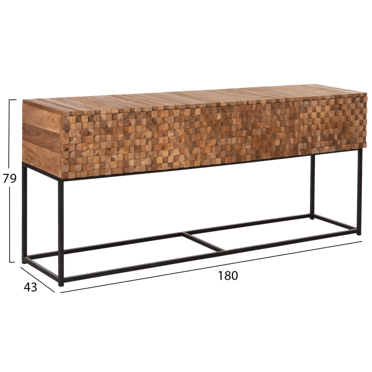 CONSOLE WITH DRAWERS JORDI HM9801 TEAK WOOD IN NATURAL-BLACK METAL BASE 180x43x79Hcm. [2]