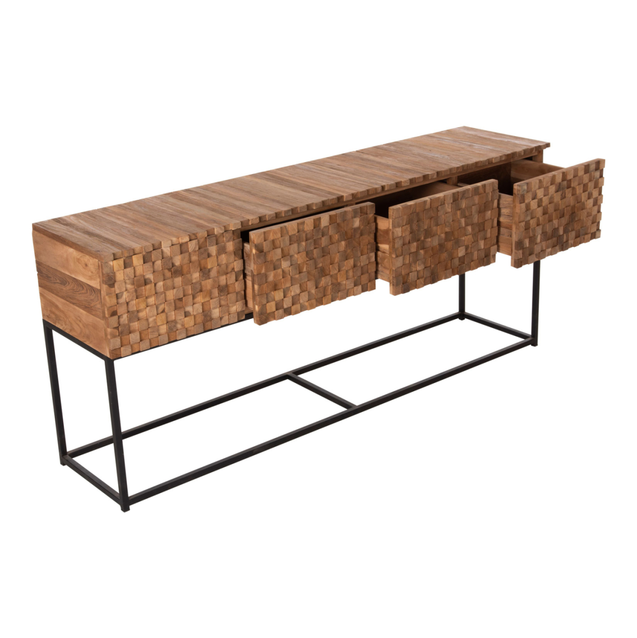 CONSOLE WITH DRAWERS JORDI HM9801 TEAK WOOD IN NATURAL-BLACK METAL BASE 180x43x79Hcm. [4]
