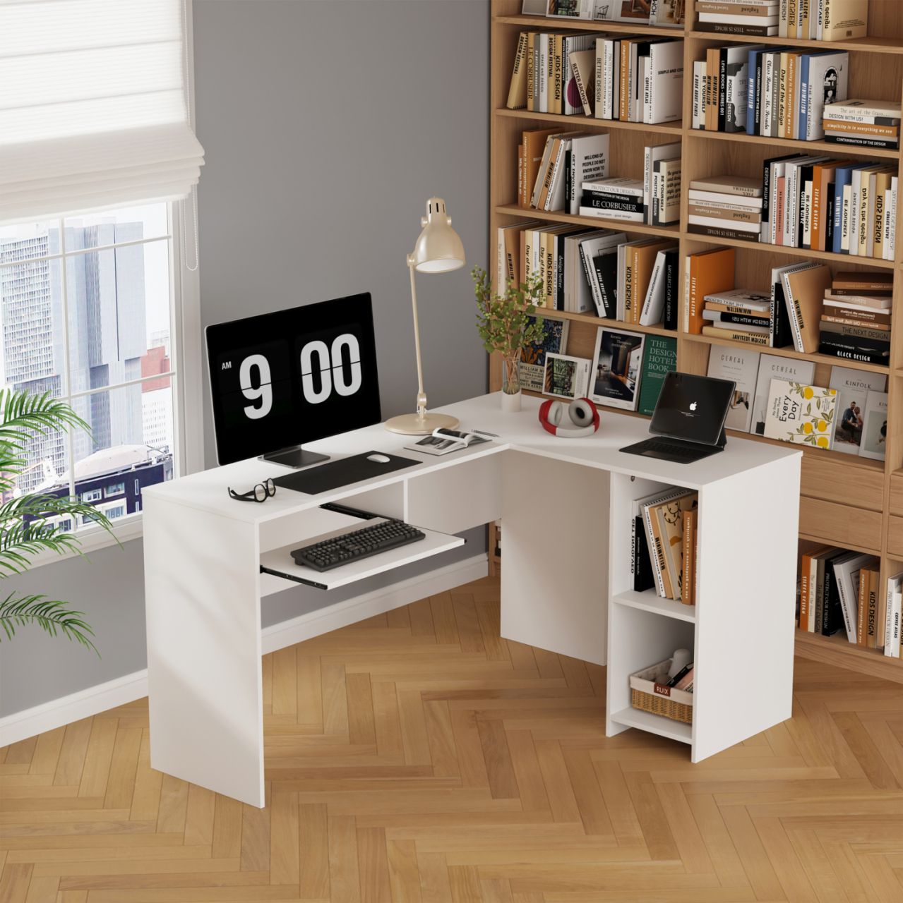 CORNER DESK SHIG HM2135.03 MDF IN WHITE 140x120x75Hcm. [4]