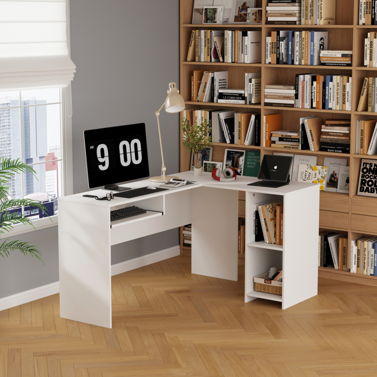 CORNER DESK SHIG HM2135.03 MDF IN WHITE 140x120x75Hcm. [3]