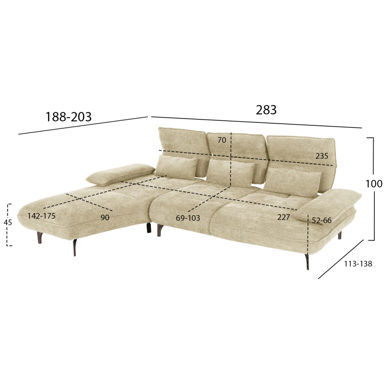 CORNER (LEFT) SOFA-BED CONVERT HM3268.01L ECRU FABRIC 283x188x100Hcm. [2]