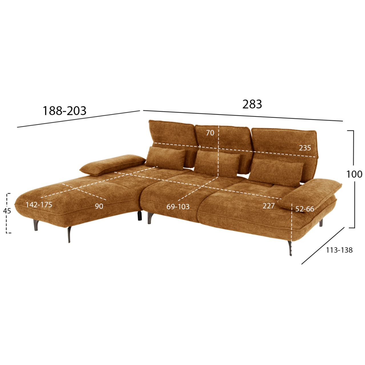 CORNER (LEFT) SOFA-BED CONVERT HM3268.02L BRICK RED FABRIC 283x188x100Hcm. [2]